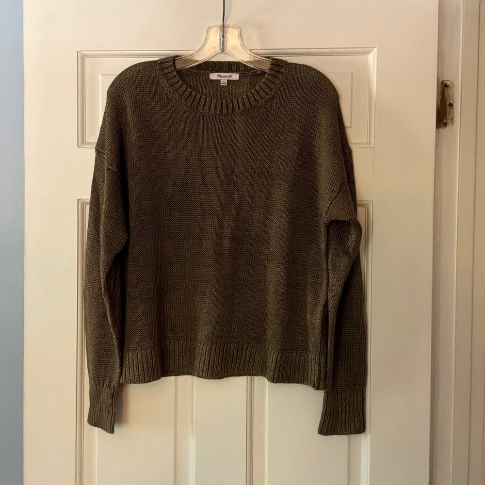Madewell Linen Drop-Shoulder Sweater Olive Green M NEW Knit Top Boho Minimalist